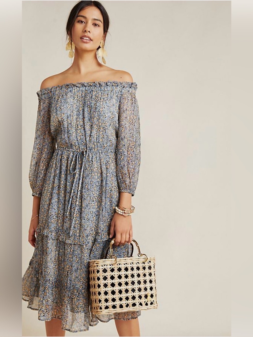Anthropologie Kira Off The Shoulder Tiered Peasant Dress Floral